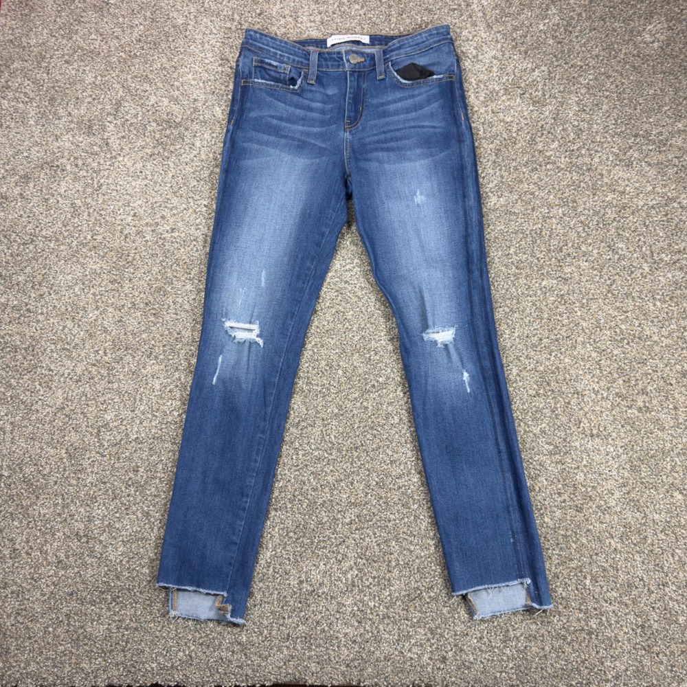 Flying Monkey Y1768N Skinny Jeans Womens 26 Medium Wash Distressed Raw Step Hem